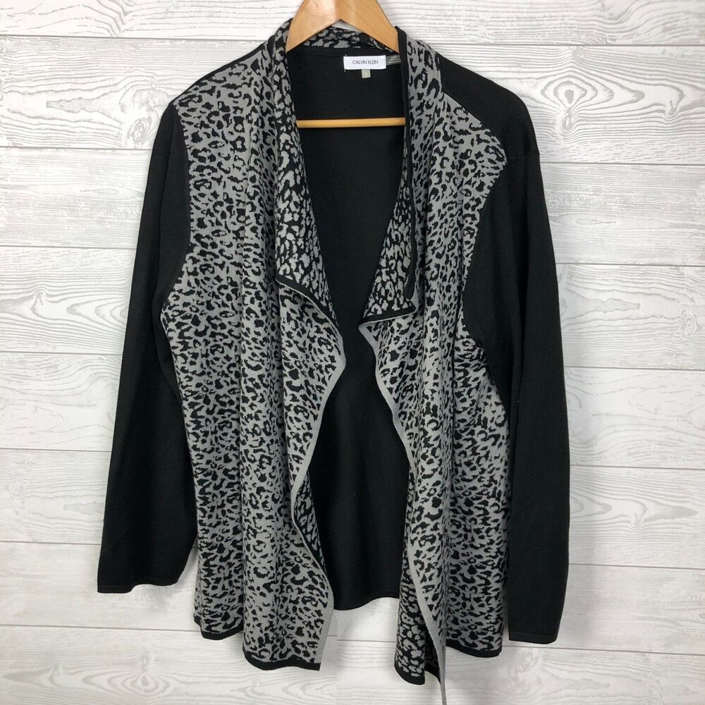 Calvin Klein Women's XL Leopard Print Open Front Cardigan Sweater Long Sleeve